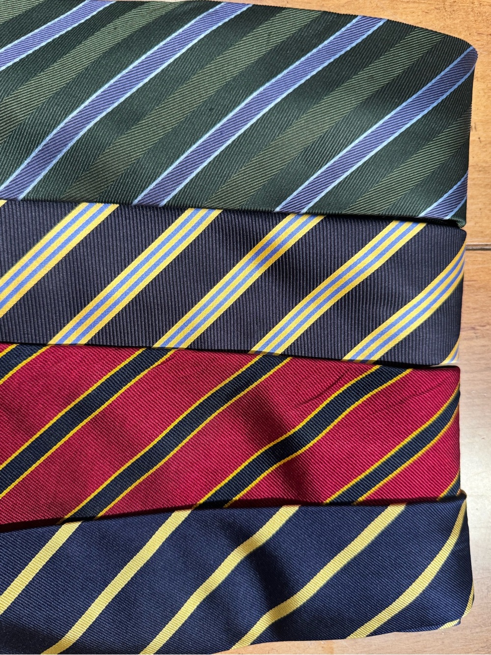 4 Brooks Brothers Striped Tie Set — Green, Navy, Burgundy, Navy